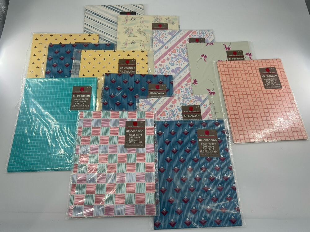 Vintage American Greetings Wrapping Paper Sheets (13) All Occasion Gift New